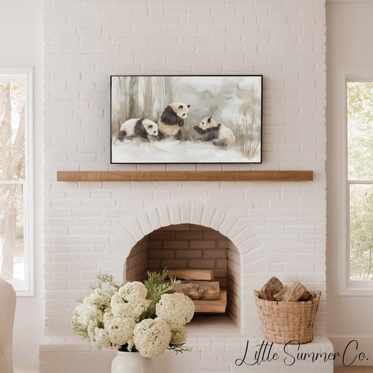 Panda Family in Snow Frame TV Art displayed on a TV