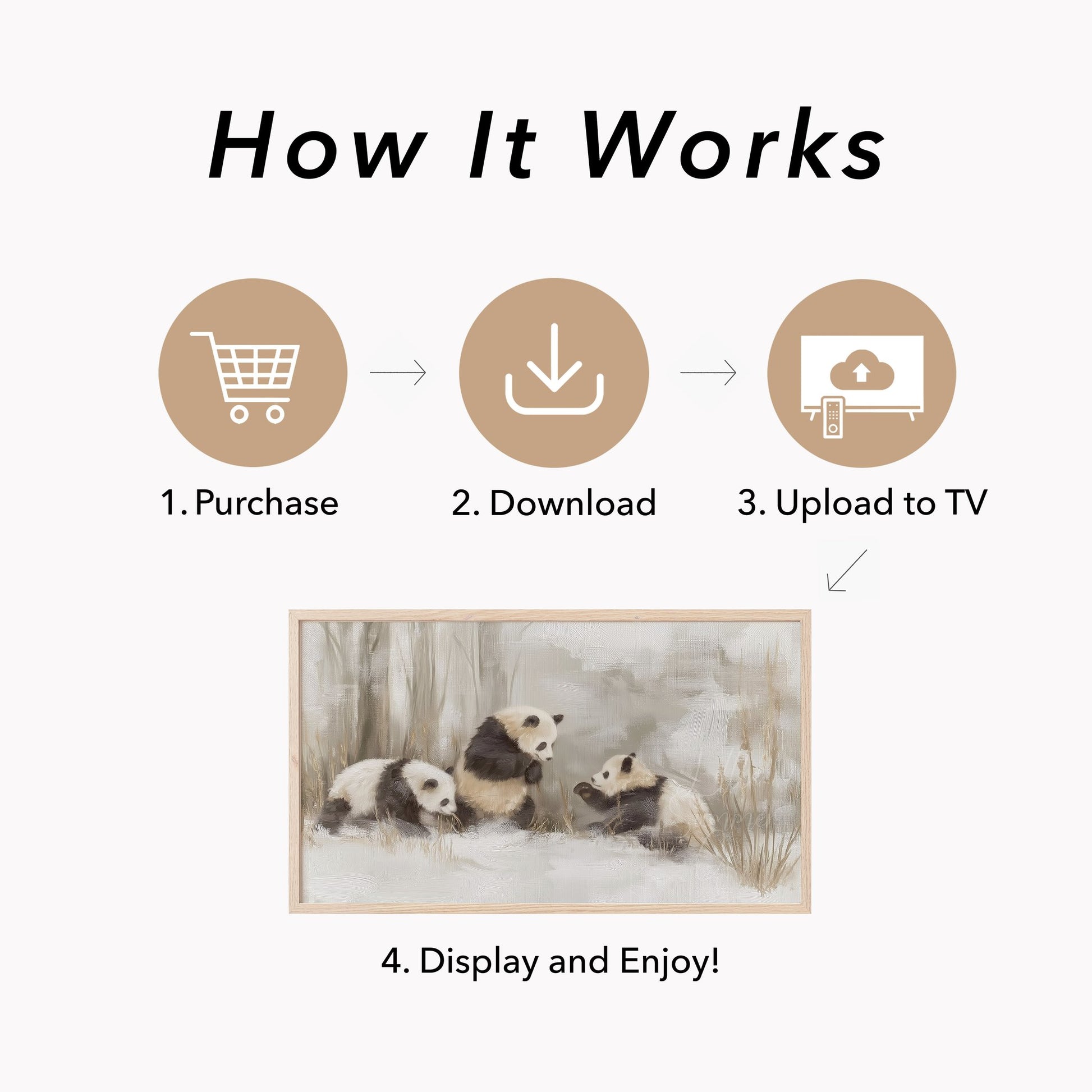 Panda Family in Snow Frame TV Art displayed on a TV