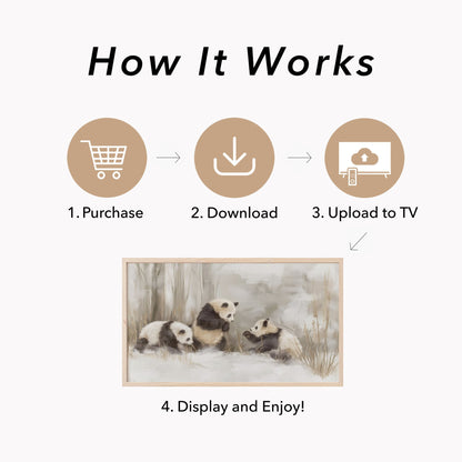 Panda Family in Snow Frame TV Art displayed on a TV