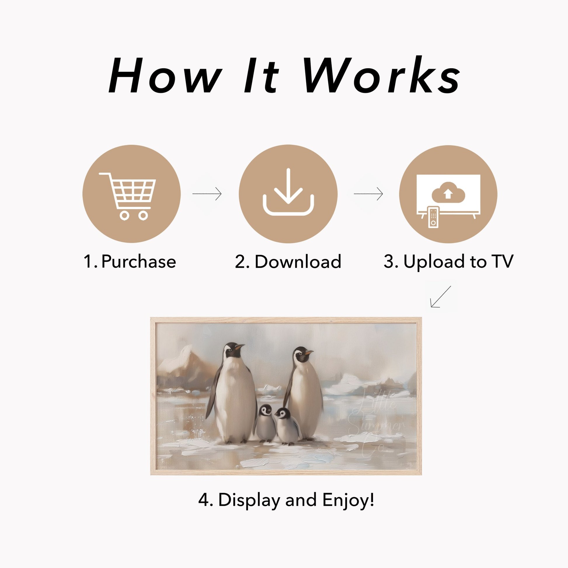 Penguin Family on Ice Frame TV Art displayed on a TV