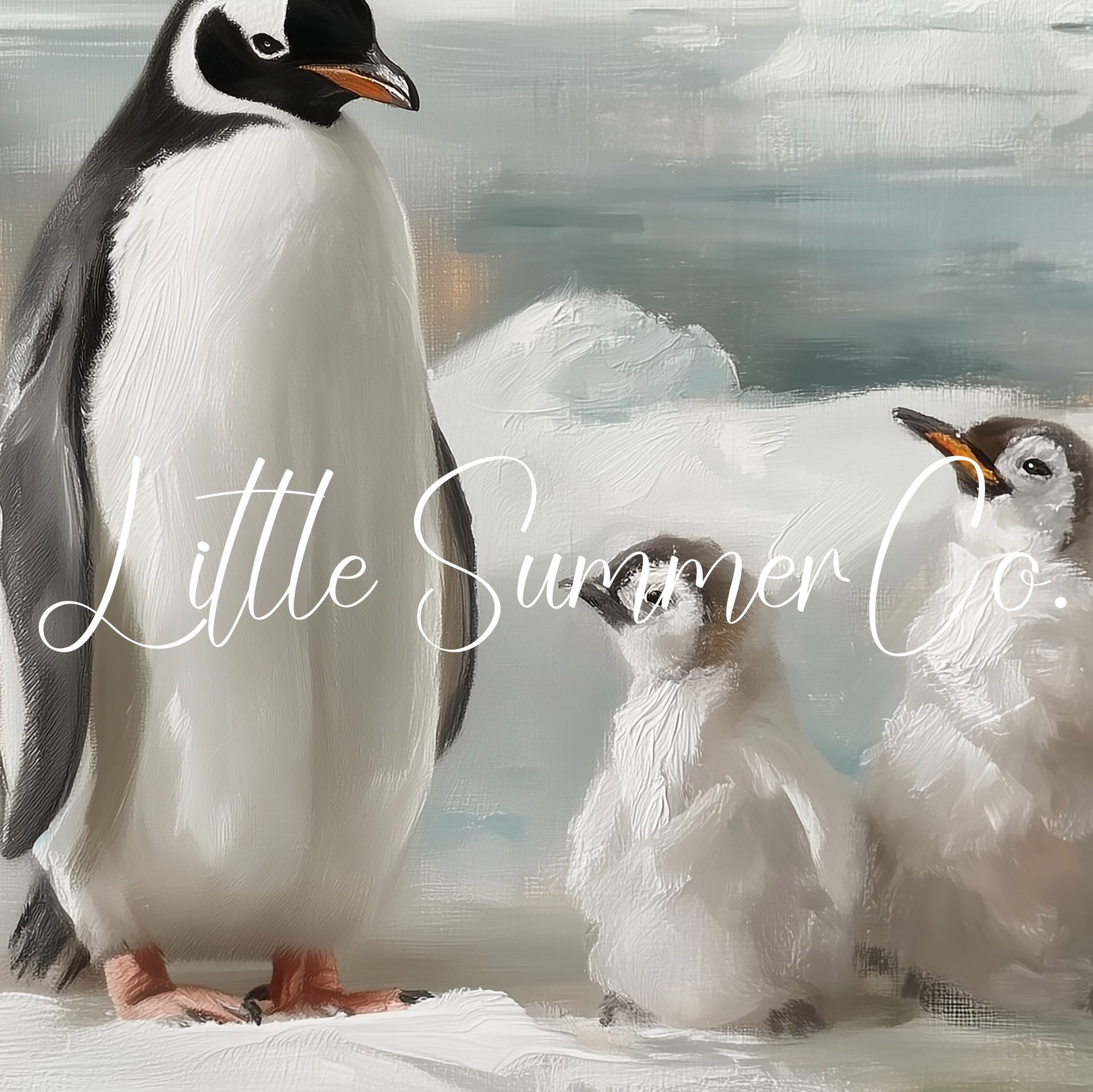 Penguin Family Ice Frame TV Art displayed on a TV