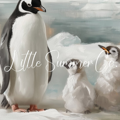 Penguin Family Ice Frame TV Art displayed on a TV