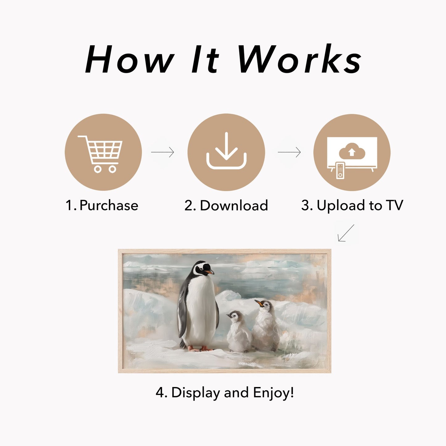 Penguin Family Ice Frame TV Art displayed on a TV