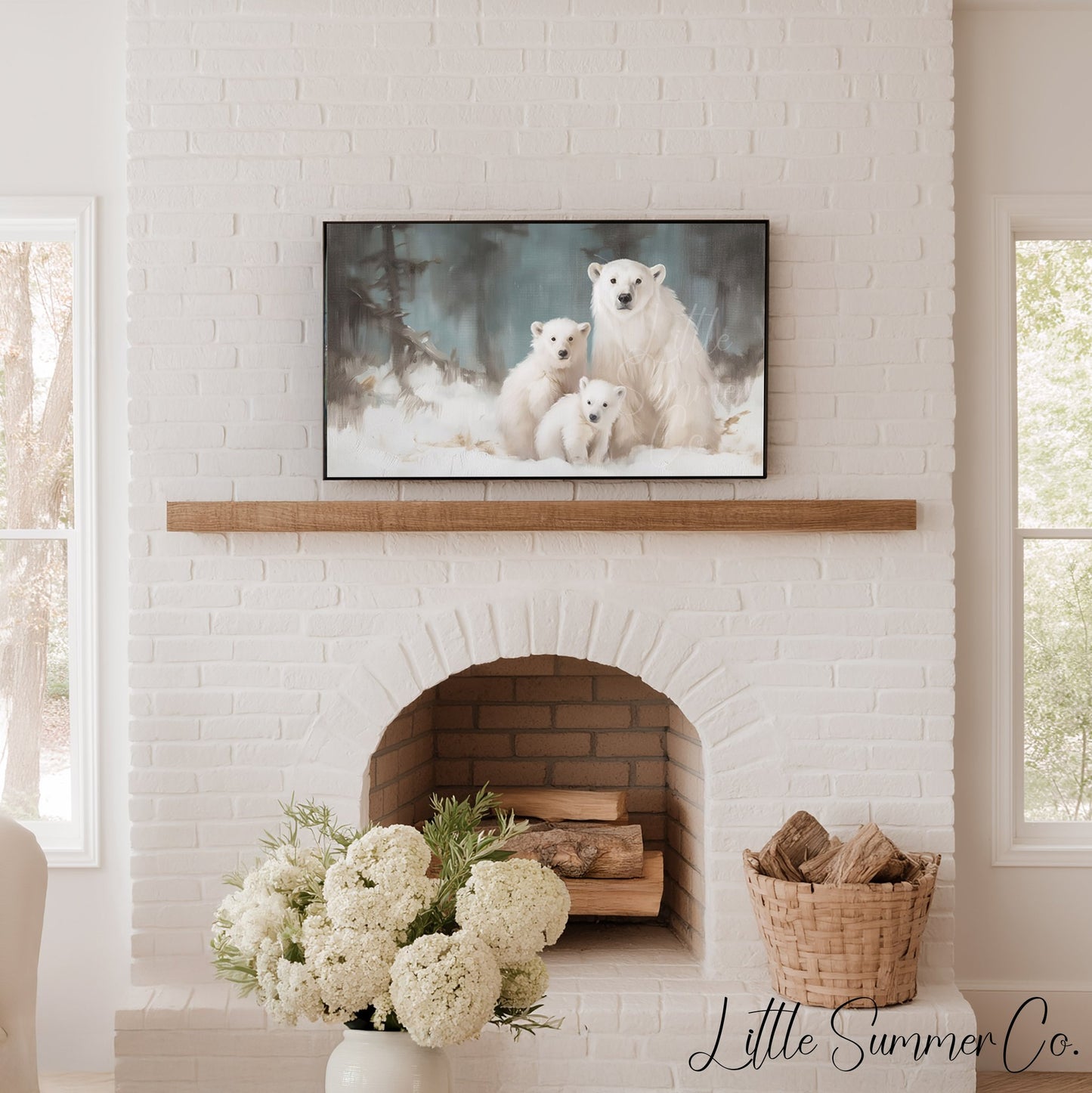 Polar Bear and Cubs Frame TV Art displayed on a TV