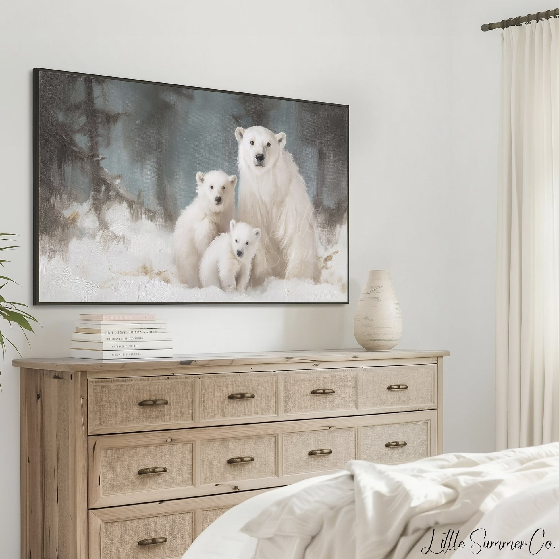 Polar Bear and Cubs Frame TV Art displayed on a TV
