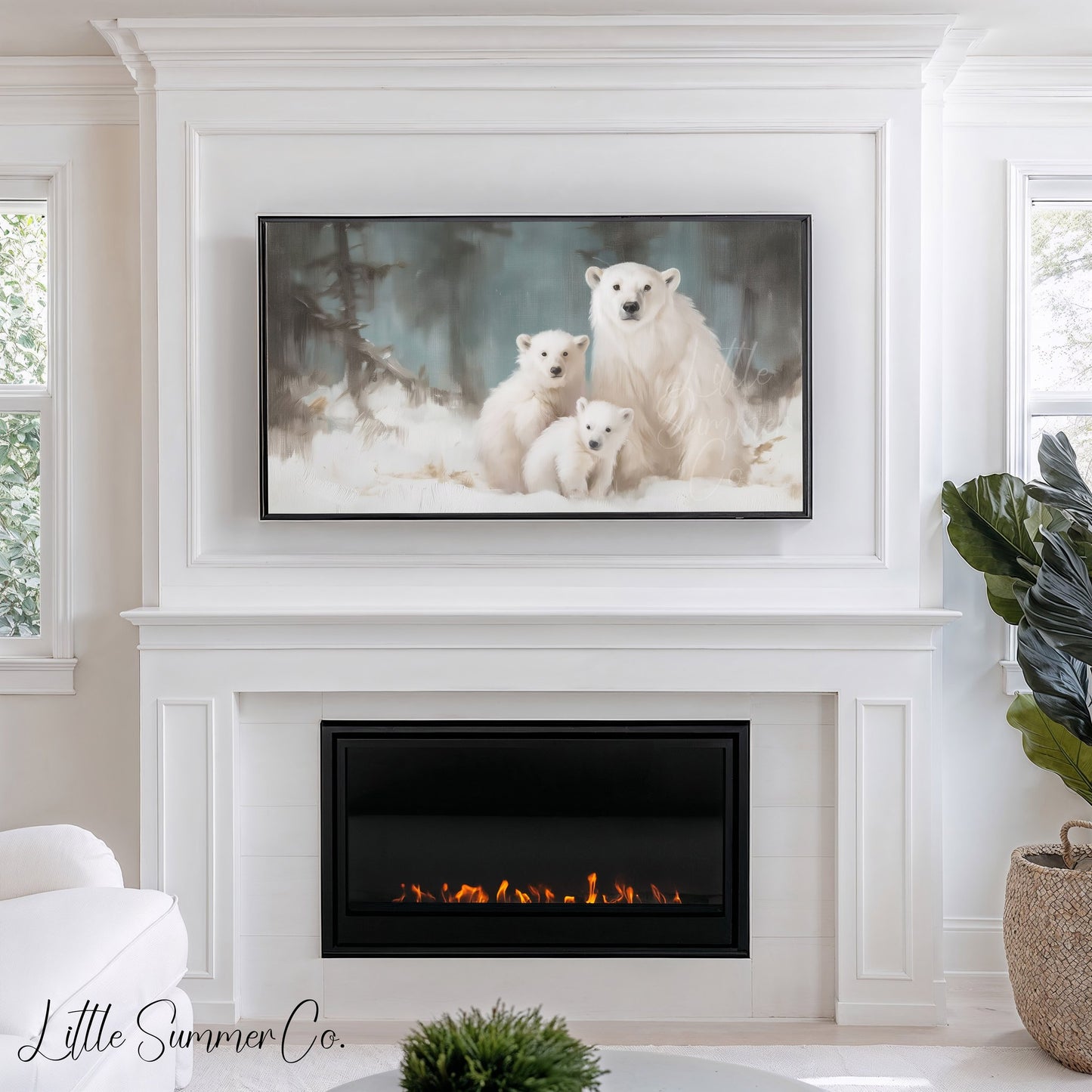 Polar Bear and Cubs Frame TV Art displayed on a TV