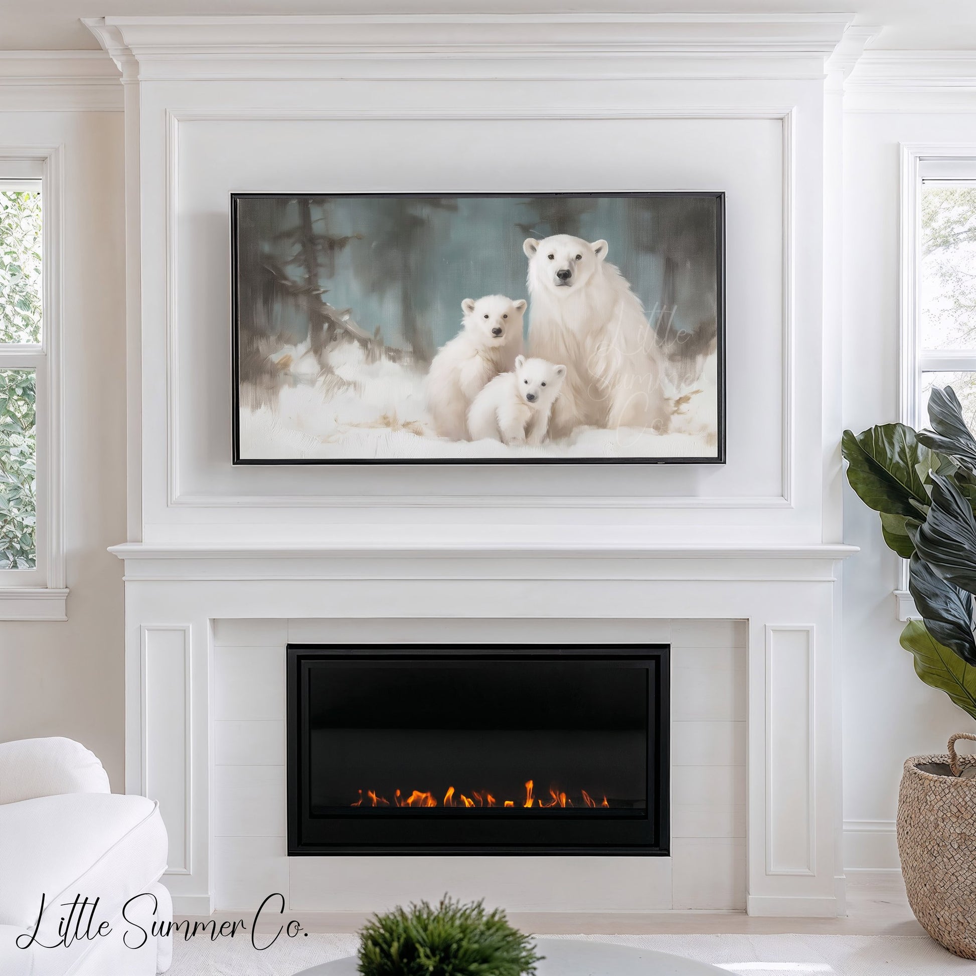 Polar Bear and Cubs Frame TV Art displayed on a TV