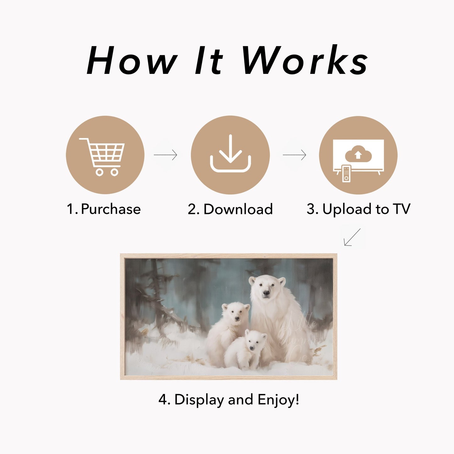 Polar Bear and Cubs Frame TV Art displayed on a TV