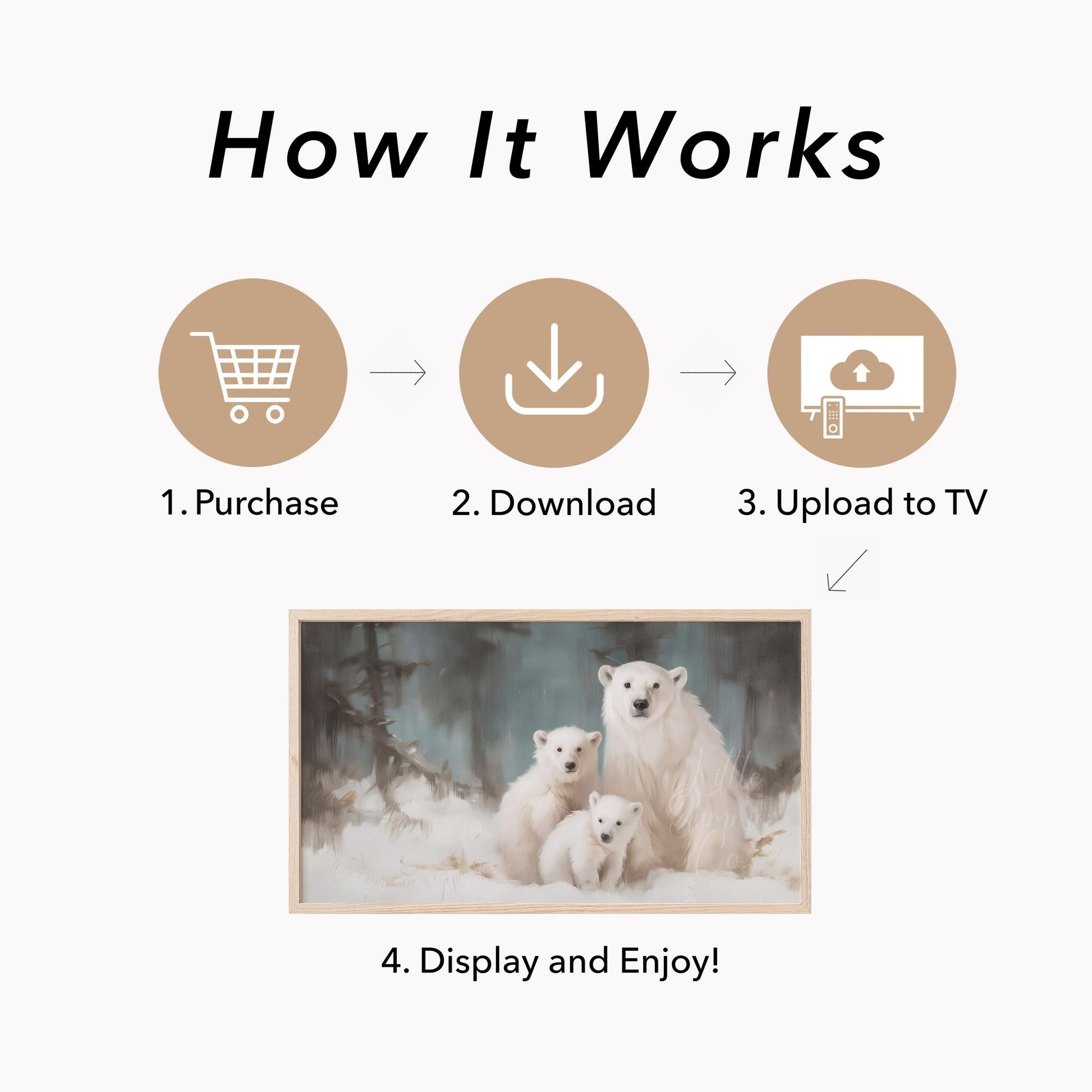 Polar Bear and Cubs Frame TV Art displayed on a TV