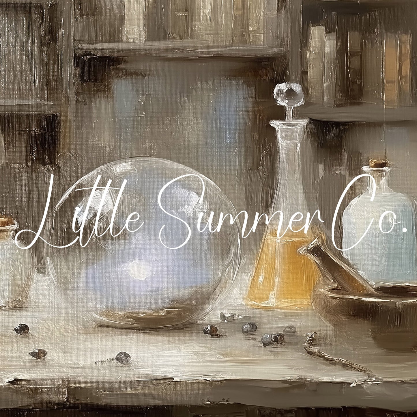 Apothecary Bottles and Crystal Ball Frame TV Art displayed on a TV