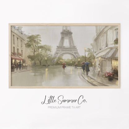 Paris Street and Eiffel Tower Frame TV Art displayed on a TV