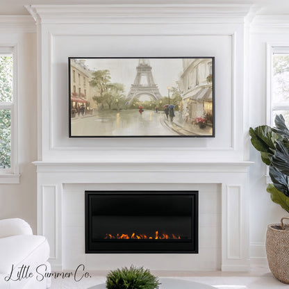 Paris Street and Eiffel Tower Frame TV Art displayed on a TV