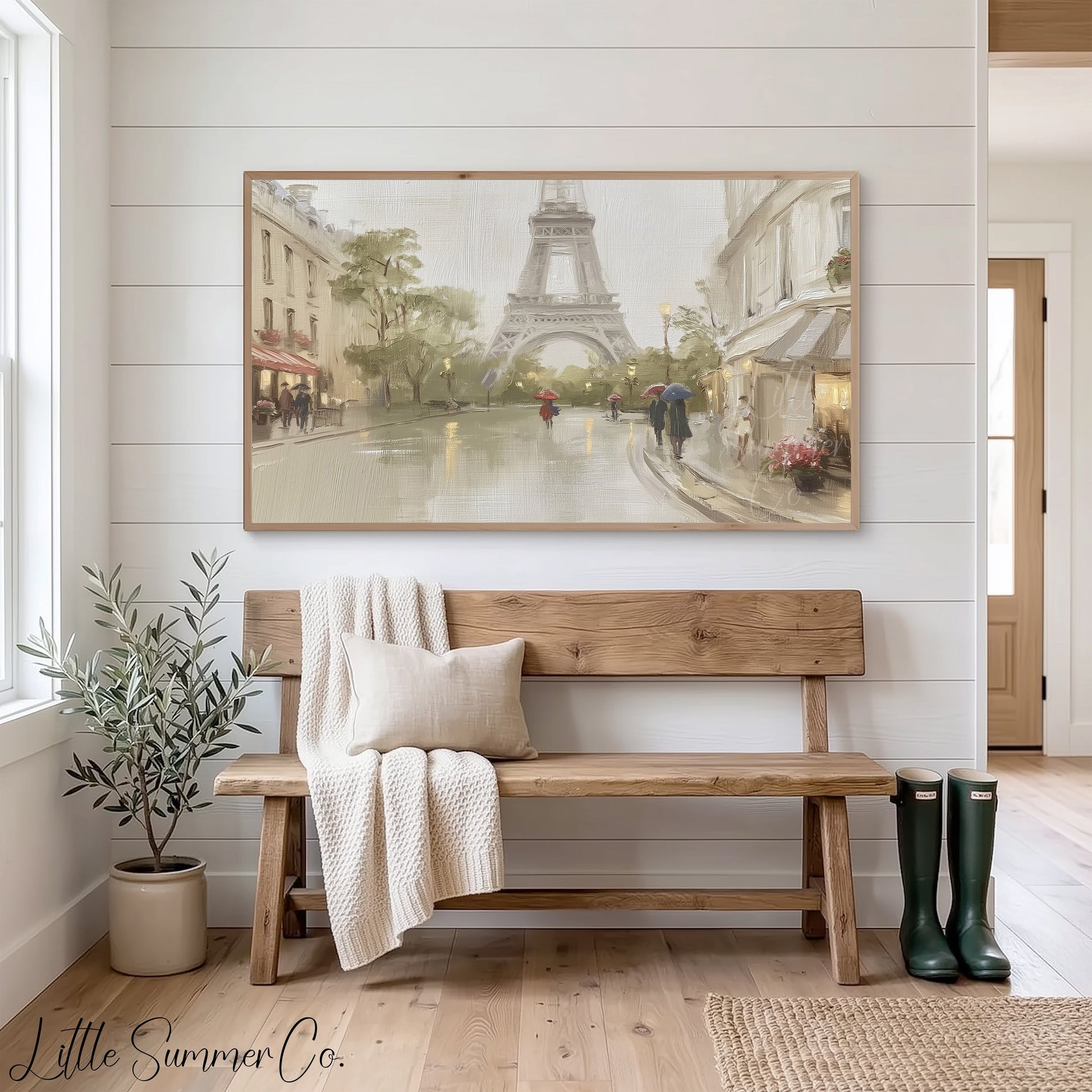 Paris Street and Eiffel Tower Frame TV Art displayed on a TV
