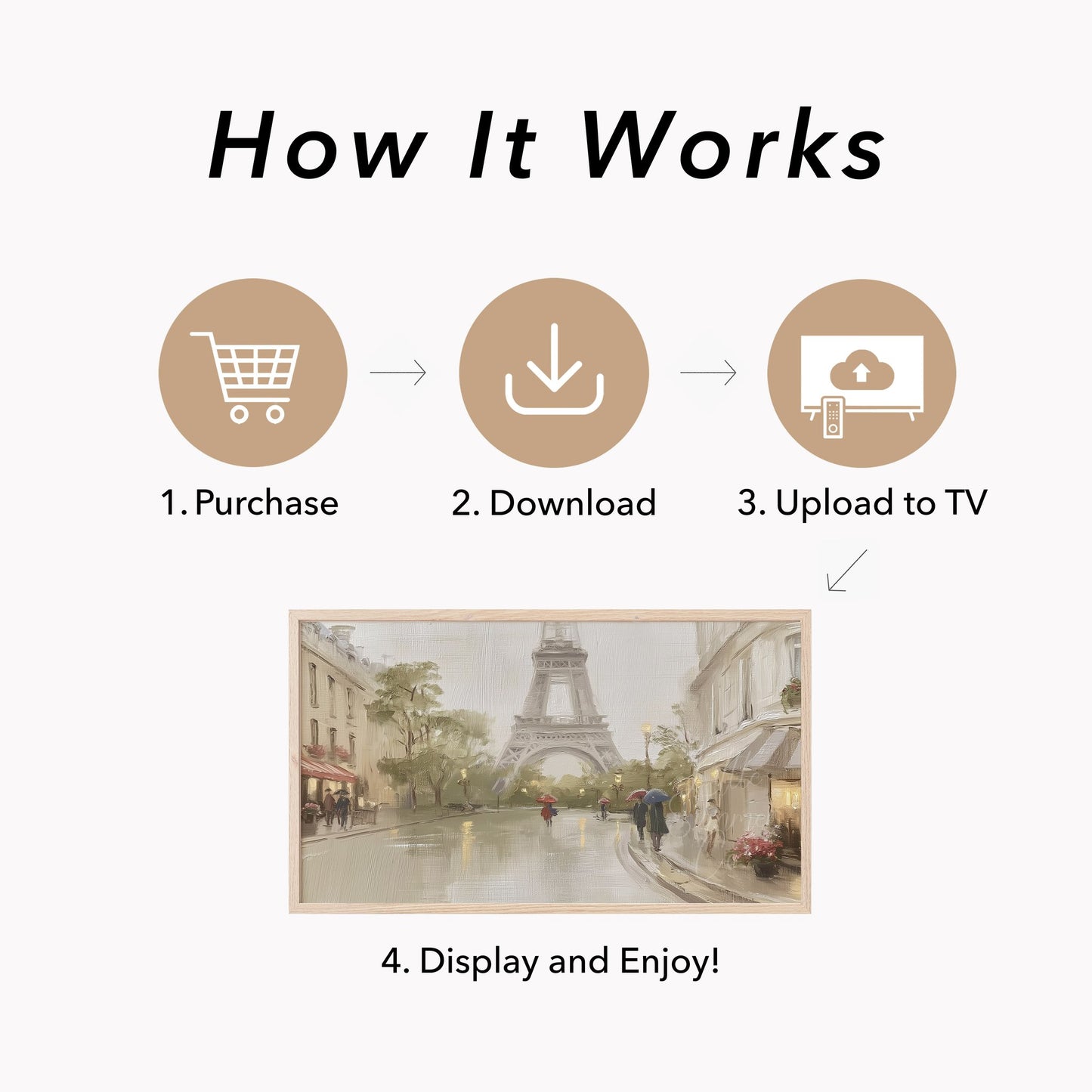 Paris Street and Eiffel Tower Frame TV Art displayed on a TV