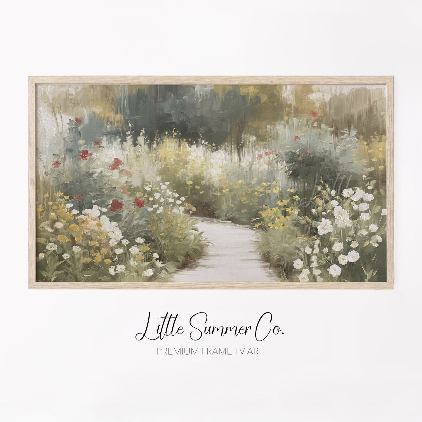 Wildflower Garden Path Frame TV Art displayed on a TV