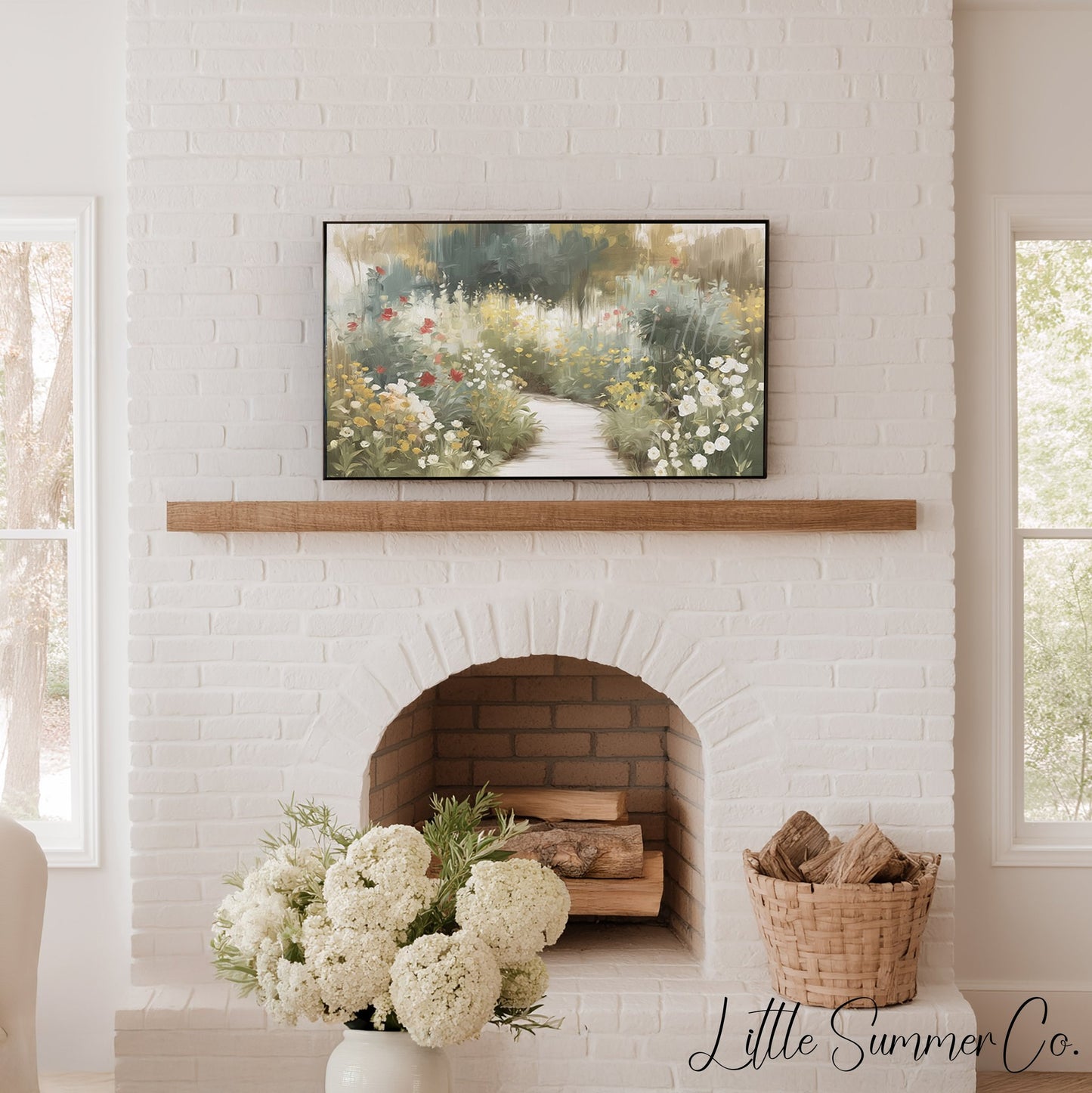 Wildflower Garden Path Frame TV Art displayed on a TV