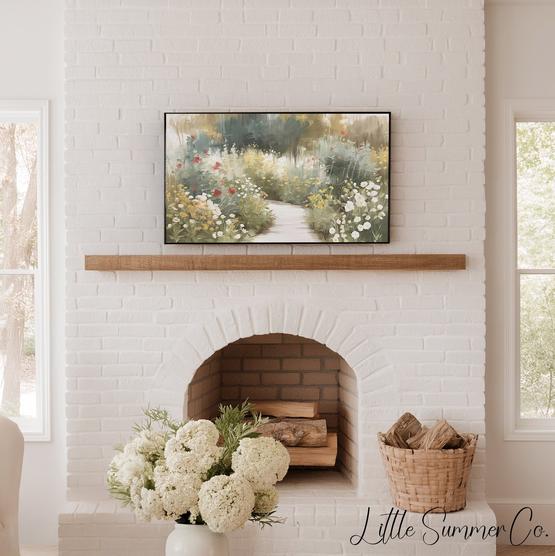 Wildflower Garden Path Frame TV Art displayed on a TV