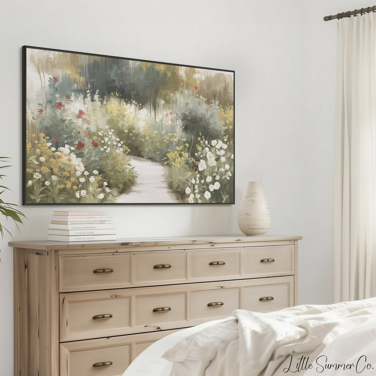 Wildflower Garden Path Frame TV Art displayed on a TV