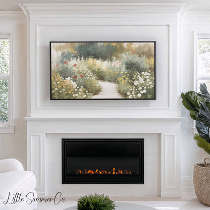 Wildflower Garden Path Frame TV Art displayed on a TV