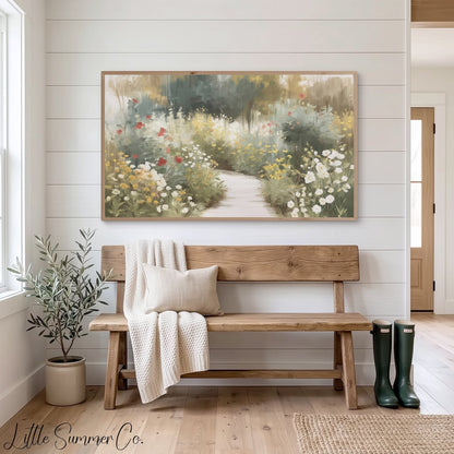 Wildflower Garden Path Frame TV Art displayed on a TV