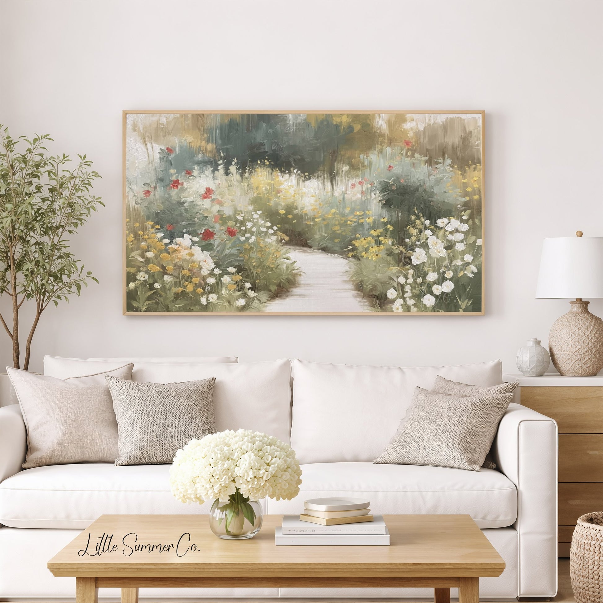 Wildflower Garden Path Frame TV Art displayed on a TV