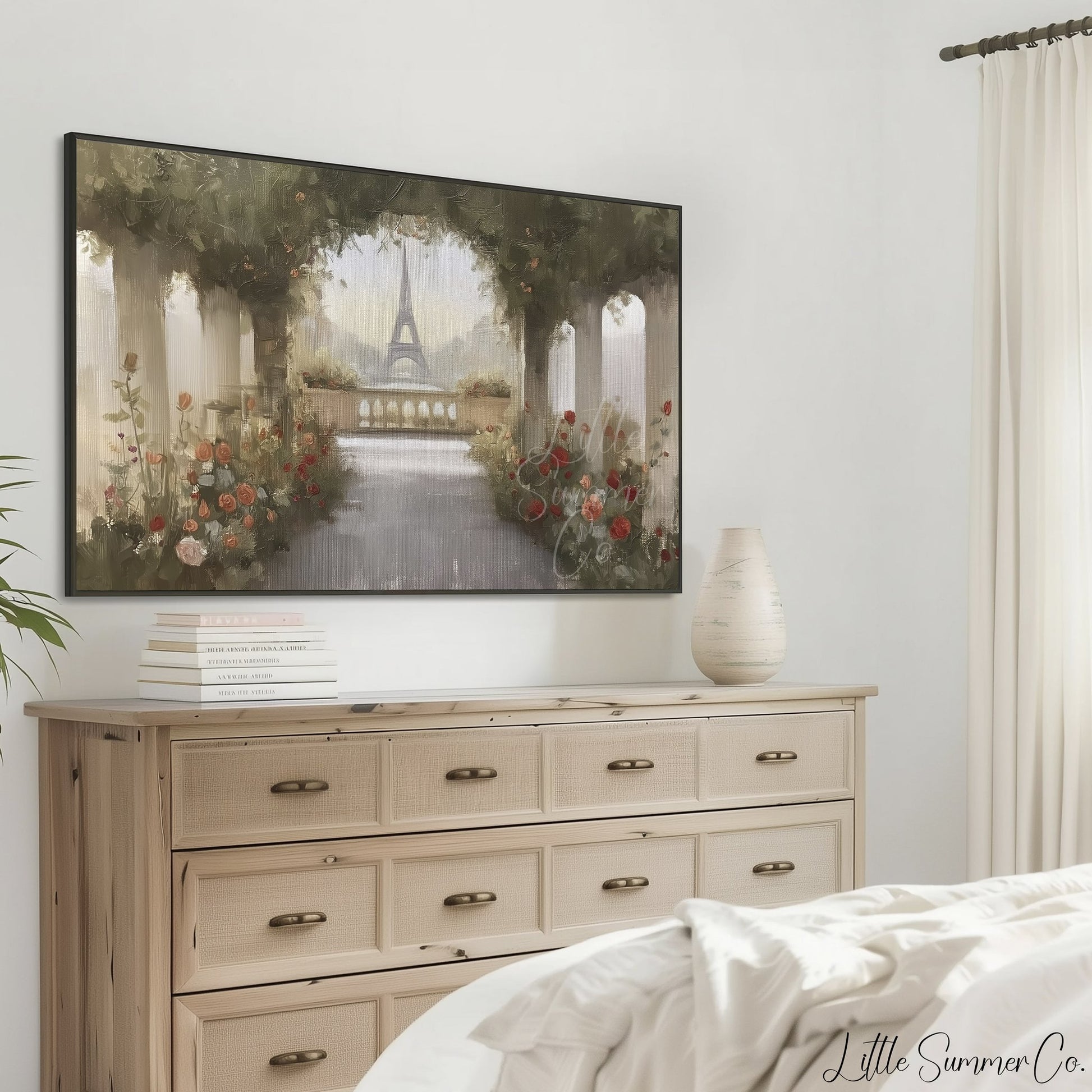 Eiffel Tower Rose Terrace Frame TV Art displayed on a TV