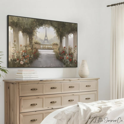 Eiffel Tower Rose Terrace Frame TV Art displayed on a TV