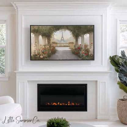 Eiffel Tower Rose Terrace Frame TV Art displayed on a TV