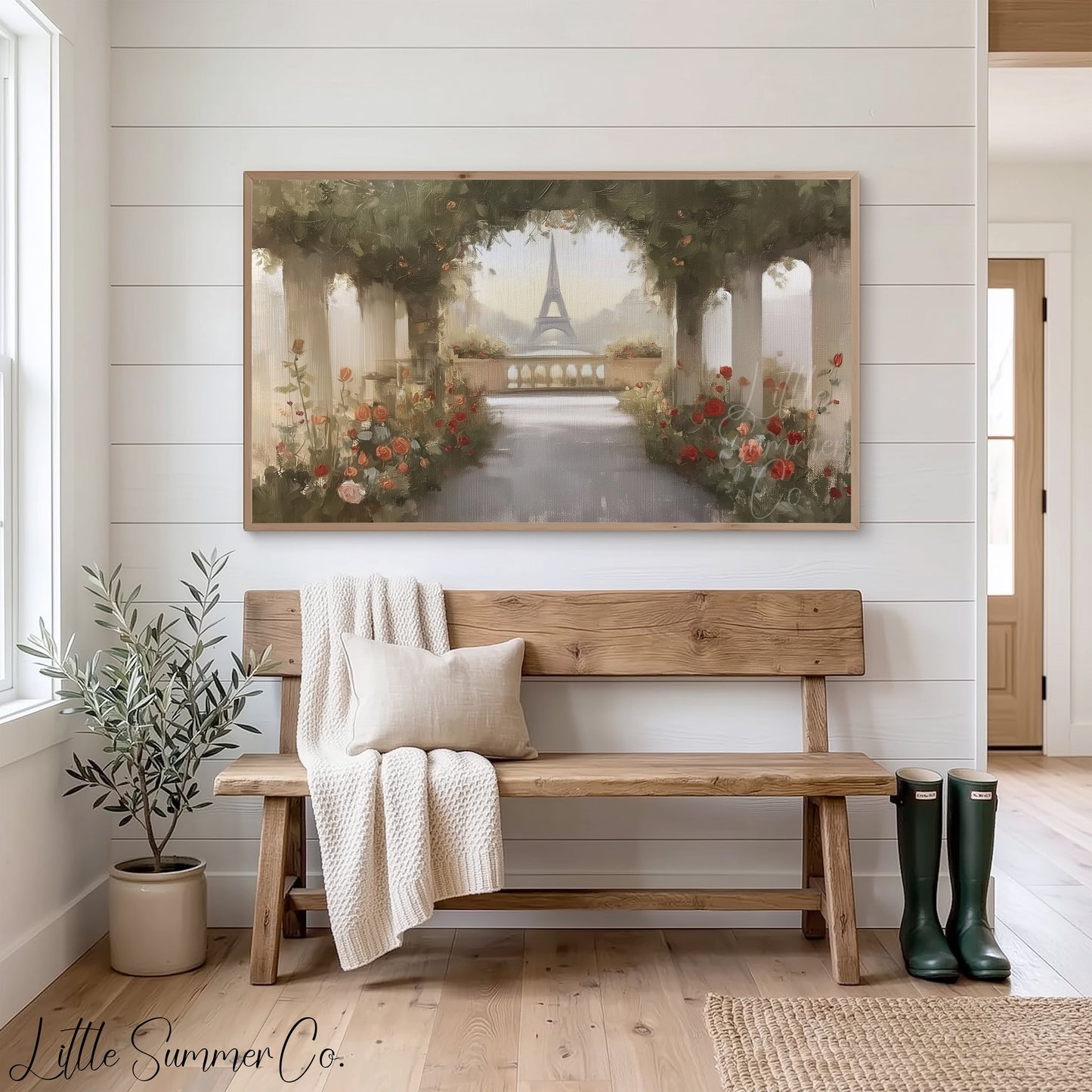 Eiffel Tower Rose Terrace Frame TV Art displayed on a TV