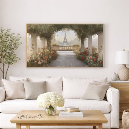 Eiffel Tower Rose Terrace Frame TV Art displayed on a TV