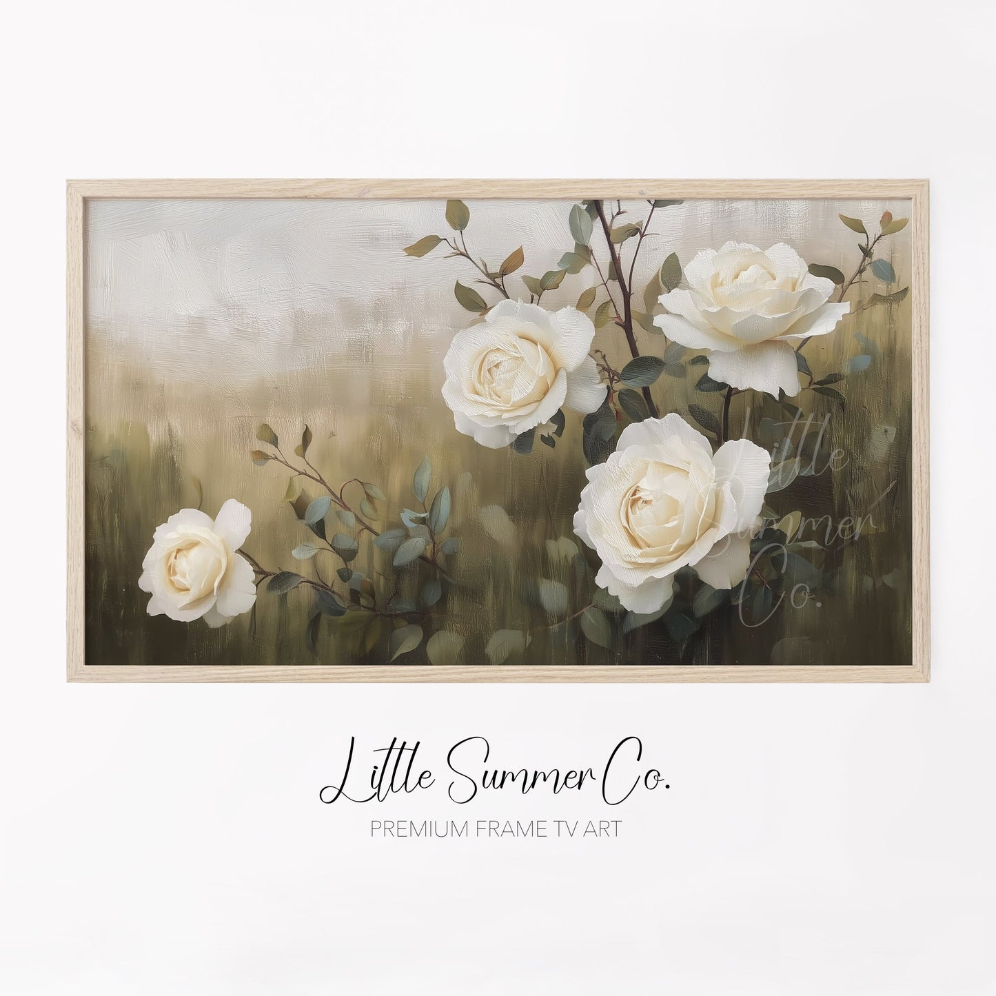 White Roses and Branches Frame TV Art displayed on a TV