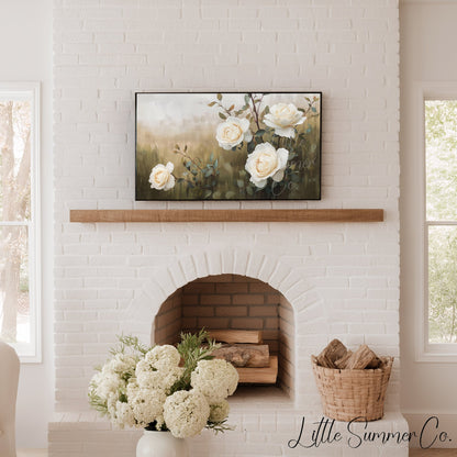 White Roses and Branches Frame TV Art displayed on a TV