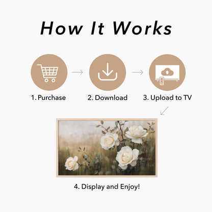 White Roses and Branches Frame TV Art displayed on a TV