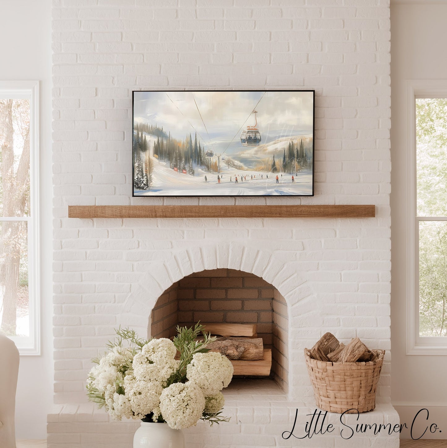 Ski Gondola Snowy Slopes Frame TV Art displayed on a TV