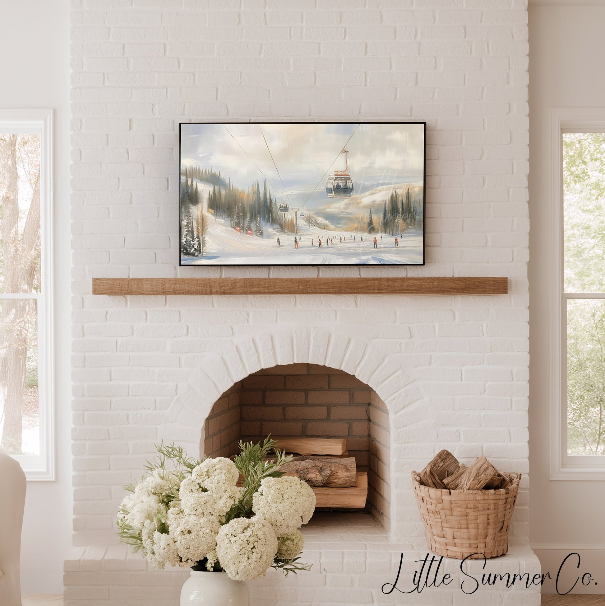 Ski Gondola Snowy Slopes Frame TV Art displayed on a TV