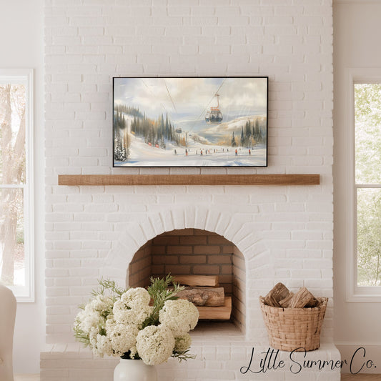 Ski Gondola Snowy Slopes Frame TV Art displayed on a TV