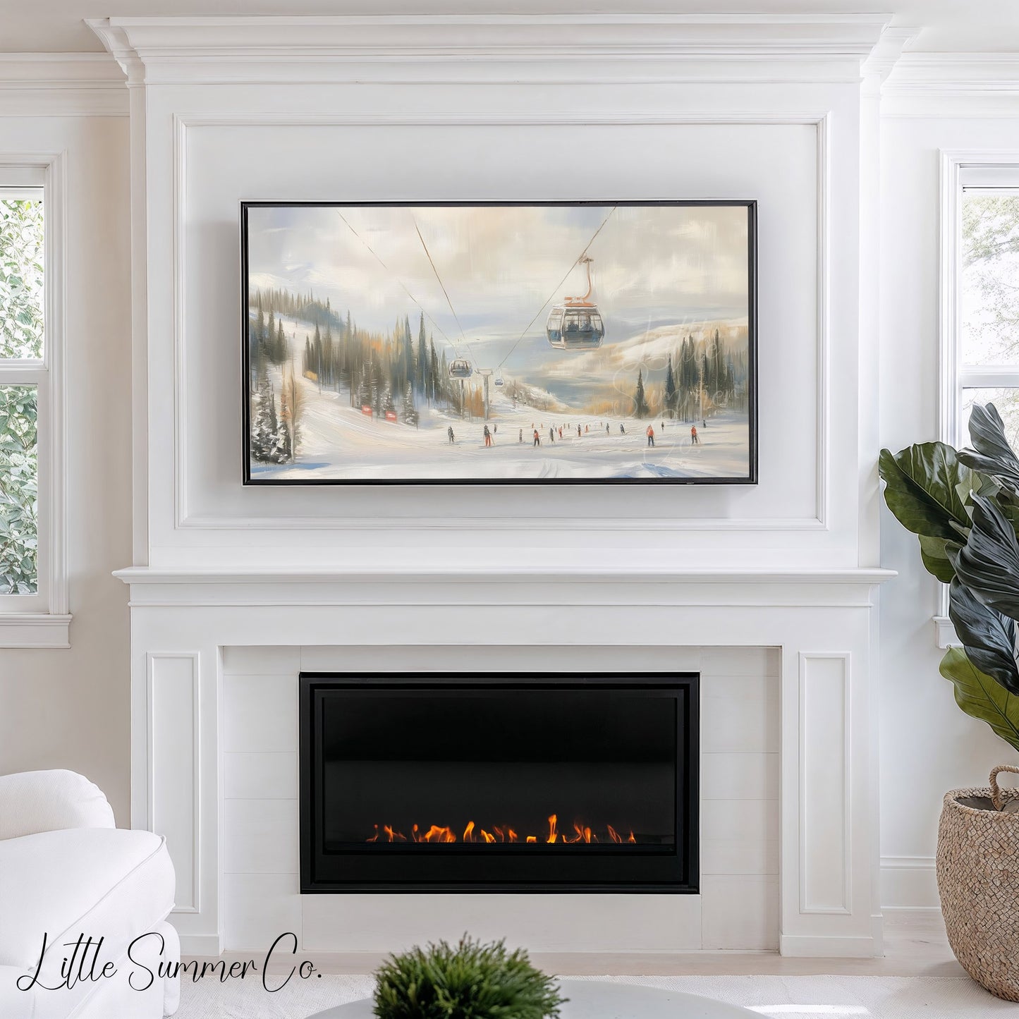 Ski Gondola Snowy Slopes Frame TV Art displayed on a TV