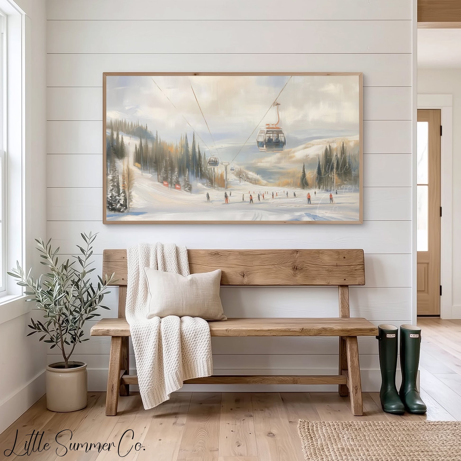 Ski Gondola Snowy Slopes Frame TV Art displayed on a TV