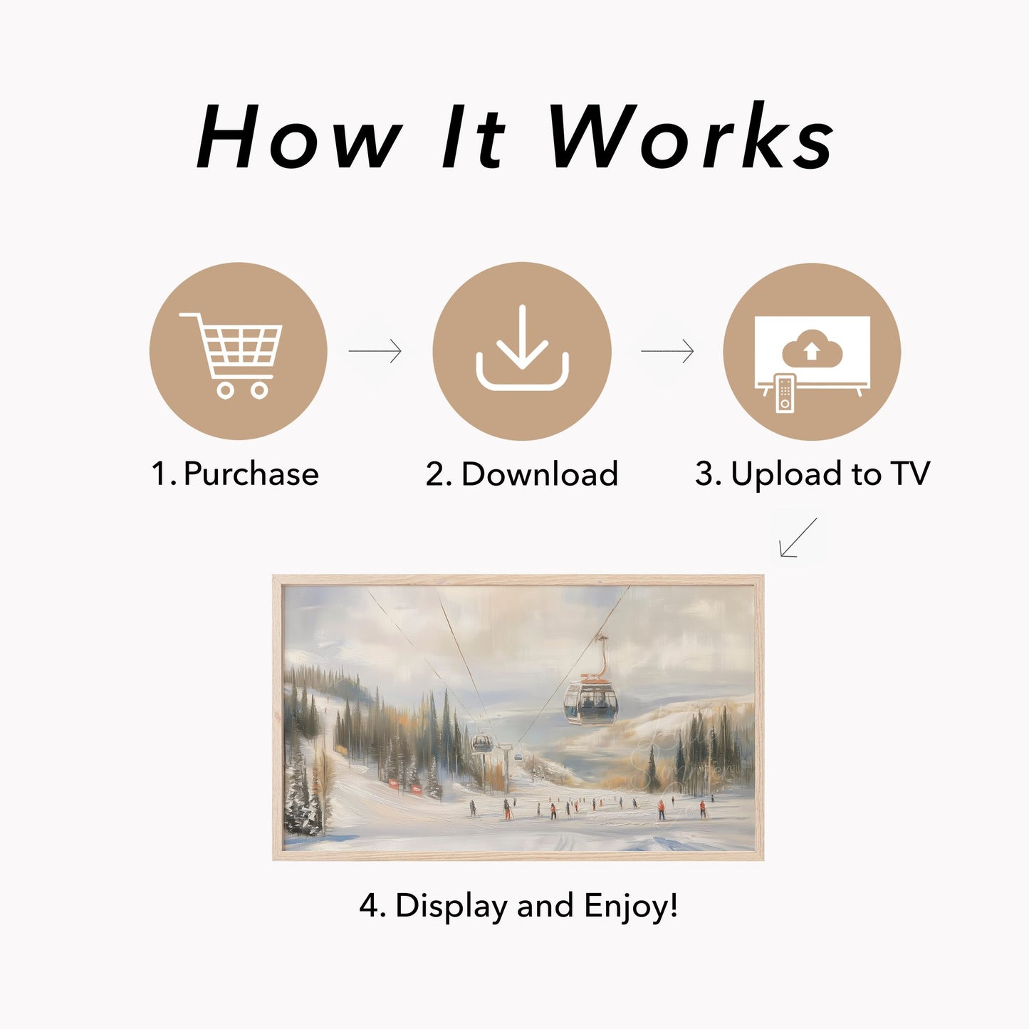 Ski Gondola Snowy Slopes Frame TV Art displayed on a TV
