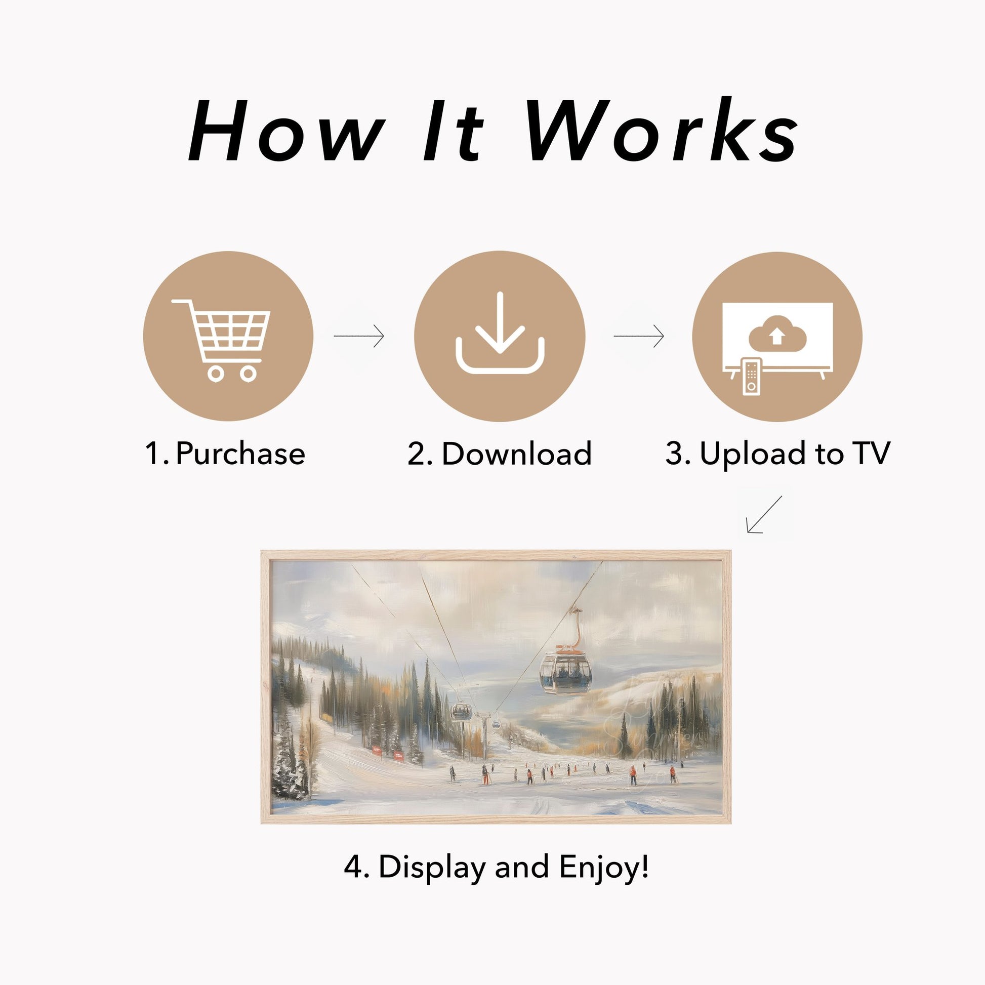 Ski Gondola Snowy Slopes Frame TV Art displayed on a TV