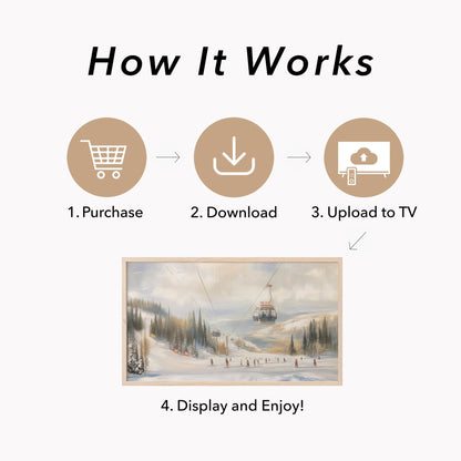 Ski Gondola Snowy Slopes Frame TV Art displayed on a TV