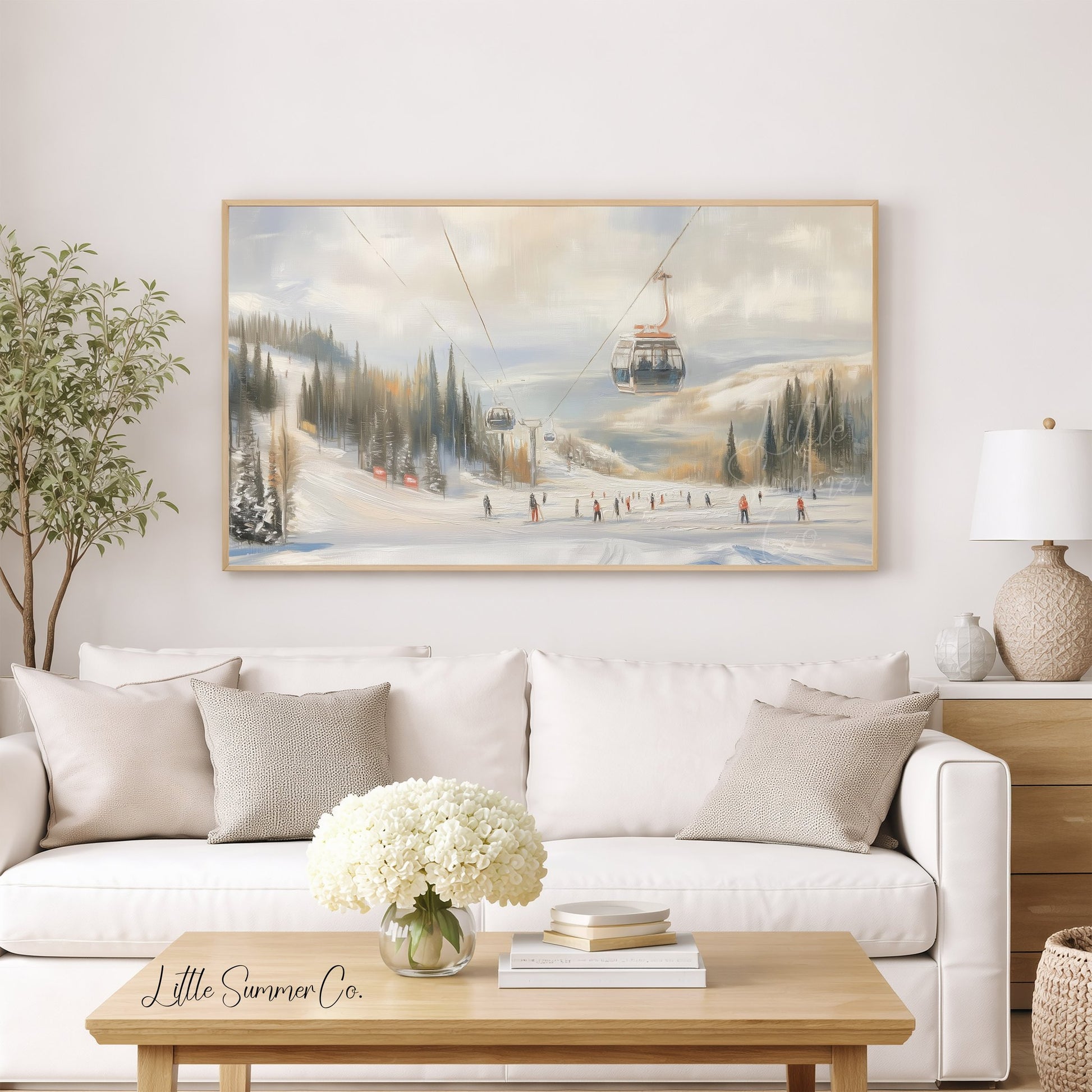 Ski Gondola Snowy Slopes Frame TV Art displayed on a TV