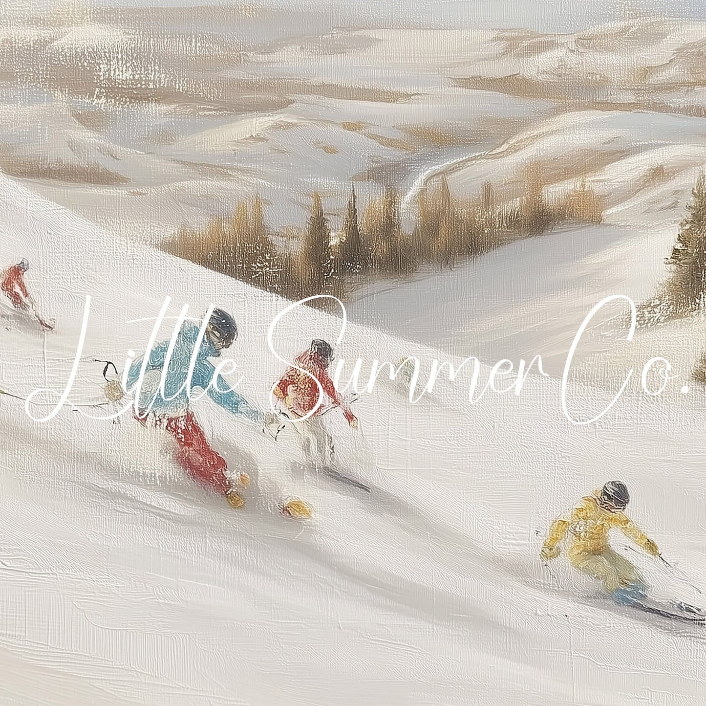 Skiers on Snowy Slope Frame TV Art displayed on a TV