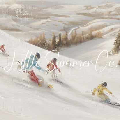 Skiers on Snowy Slope Frame TV Art displayed on a TV