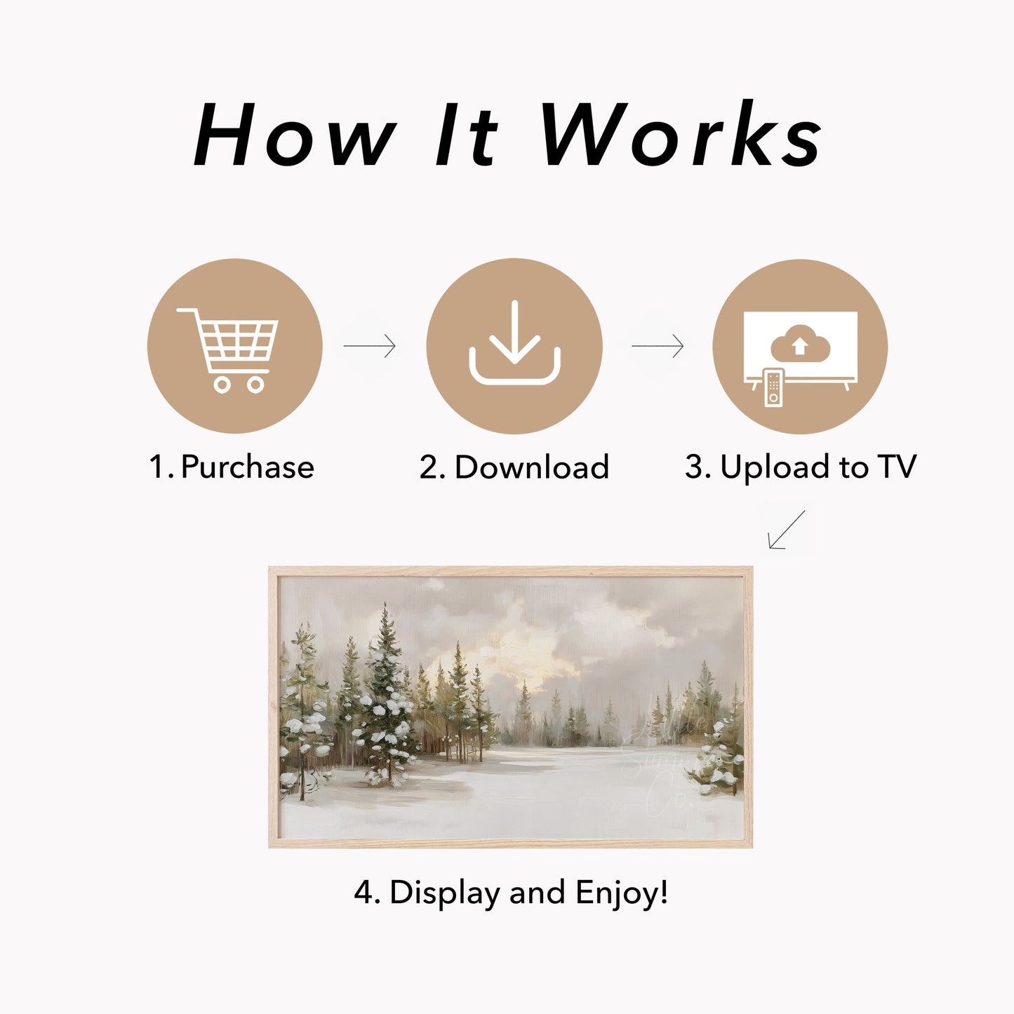 Snow Covered Pine Forest Frame TV Art displayed on a TV
