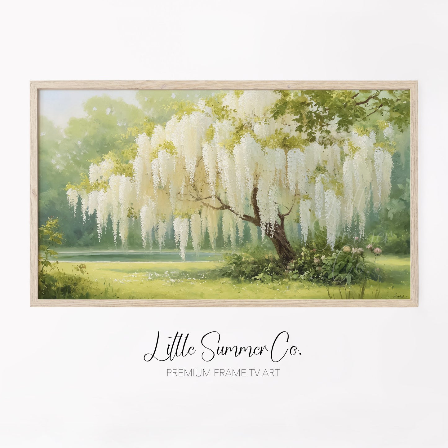 White Wisteria Garden Tree Frame TV Art displayed on a TV