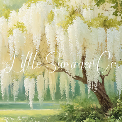 White Wisteria Garden Tree Frame TV Art displayed on a TV