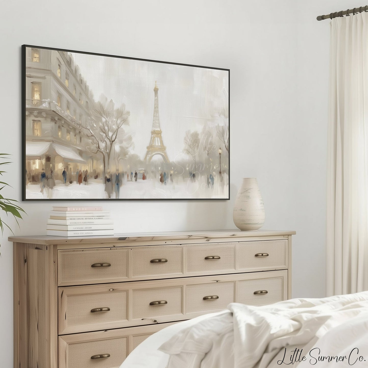 Eiffel Tower Winter Street Frame TV Art displayed on a TV