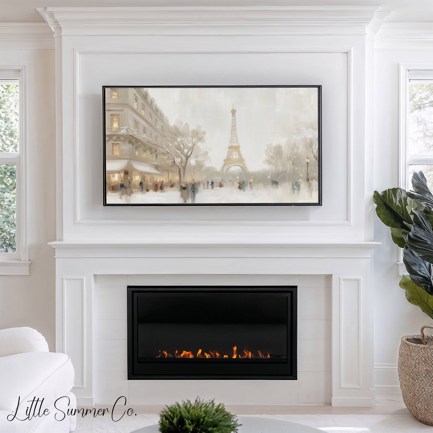 Eiffel Tower Winter Street Frame TV Art displayed on a TV