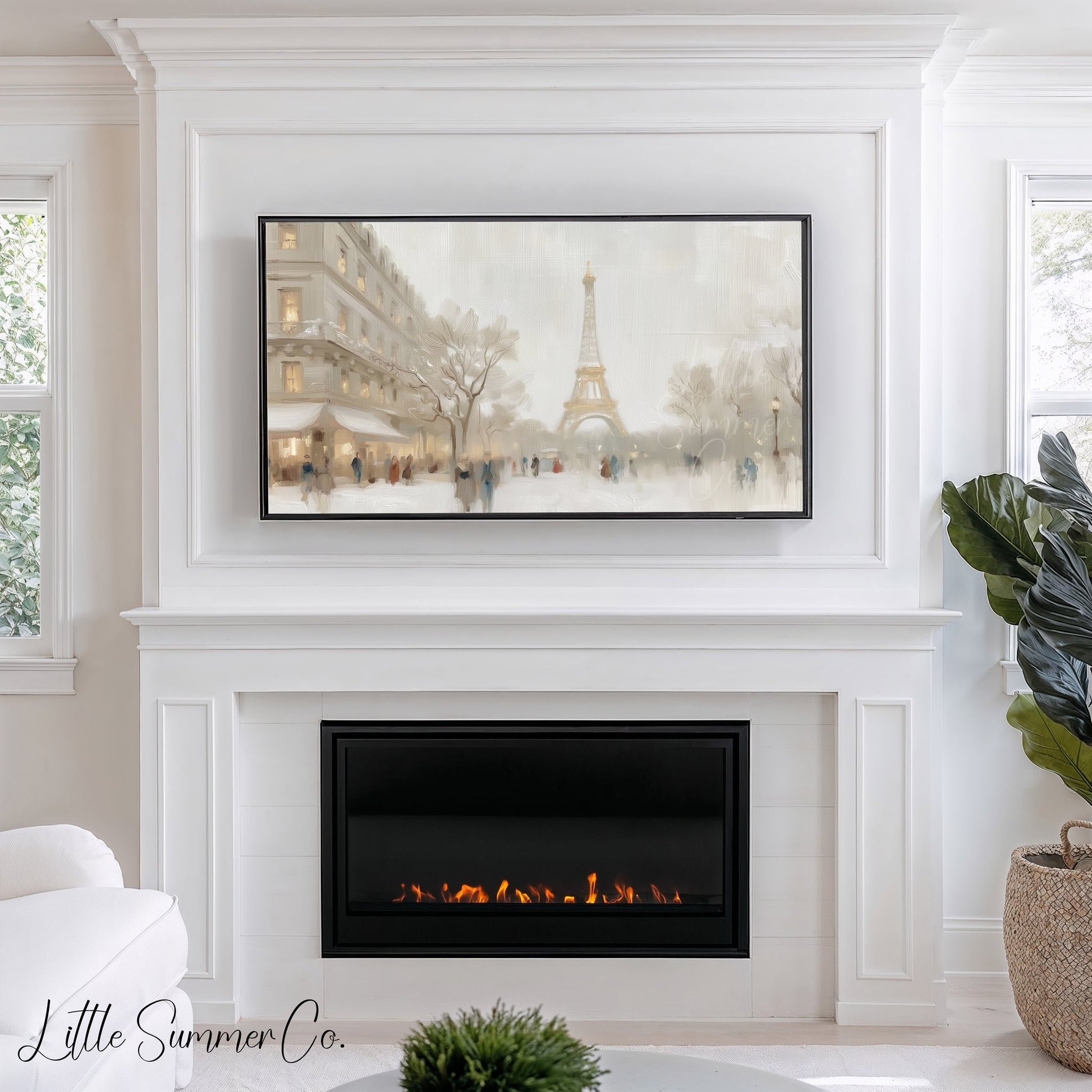 Eiffel Tower Winter Street Frame TV Art displayed on a TV